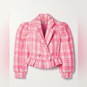 NWT LoveShackFancy Braelynn Tweed Houndstooth Wool Crop Jacket Blazer S